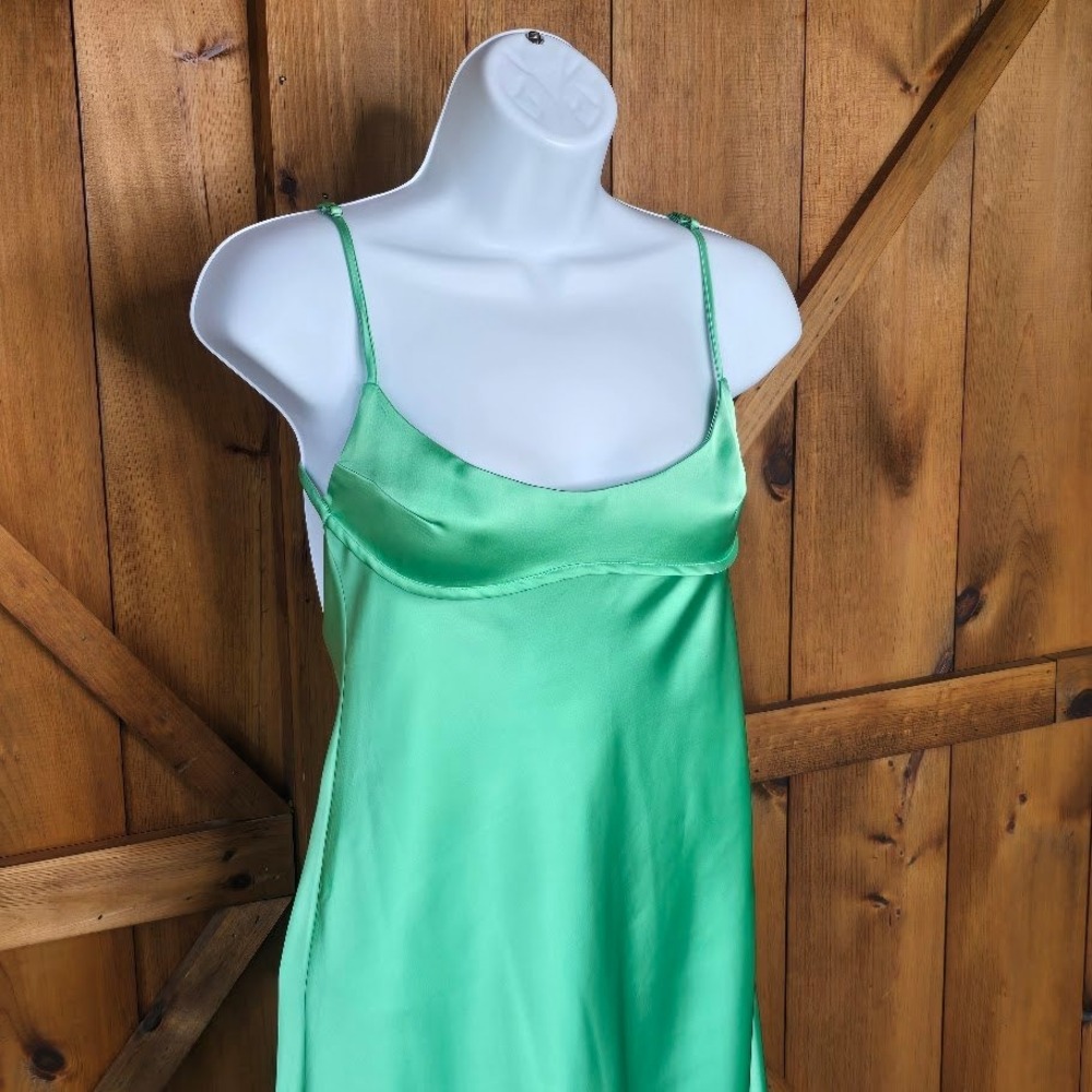 Zara Mint Green Satin Midi Slip Camisole Dress Backless Strappy Womens S Chic - Picture 4 of 16